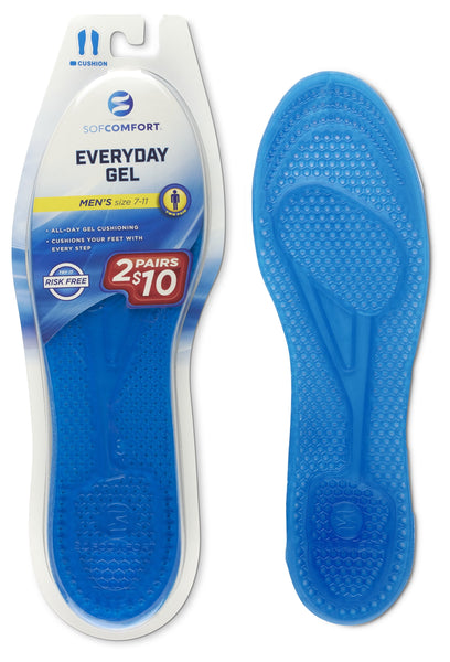 SOFCOMFORT Men's Everyday Gel Insole 2-Pack One Size Fits All - Cut to Fit
