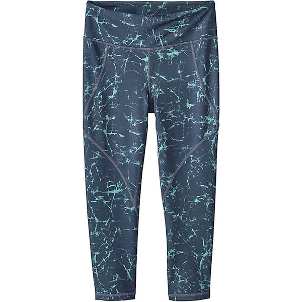 Patagonia Women's Cropped Leggings Abstract Jungle Smolder Blue Size Small