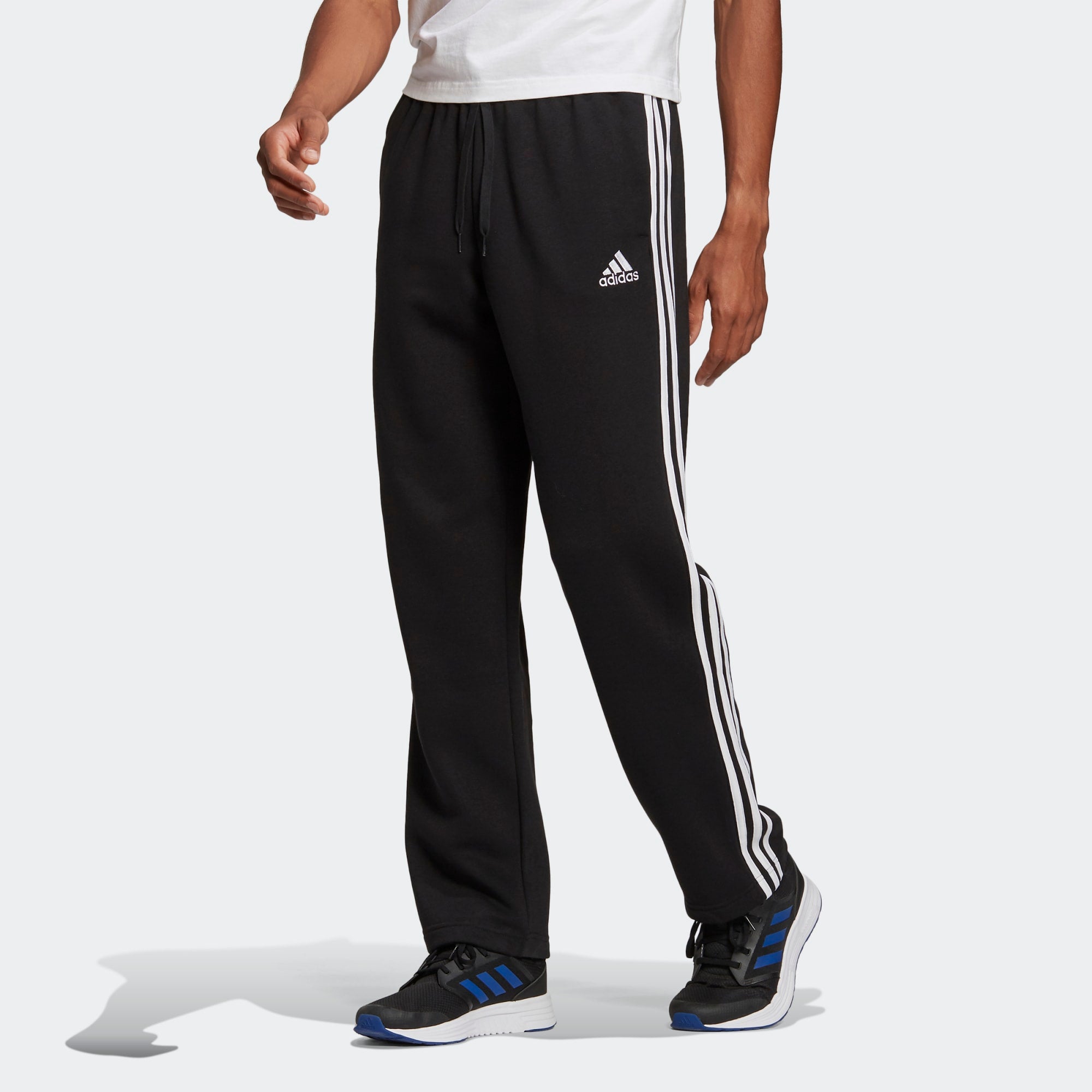 Adidas Men s 3 Stripes Essentials Open Hem Fleece Pants Brine Sporting Goods